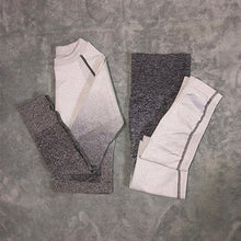 Load image into Gallery viewer, Women Yoga Set Gym Clothing Ombre Seamless Leggings+Cropped Shirts Workout Sport Suit Women Long Sleeve Fitness Set Active Wear