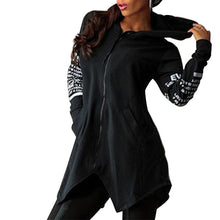 Load image into Gallery viewer, Women Zipper Print Sweatshirts Hooded Asymmetric Pullover Sports Letters Hoodie Irregular Hem Casual Sport Party Pocket Hoodie