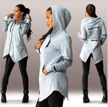 Load image into Gallery viewer, Women Zipper Print Sweatshirts Hooded Asymmetric Pullover Sports Letters Hoodie Irregular Hem Casual Sport Party Pocket Hoodie