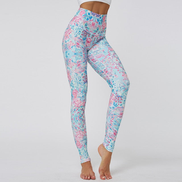 Female Plant Digital Print Fitness Yoga Leggings High Waist Hip Push Up Running Sports Yoga Leggings Sexy Outdoor Sport Leggings