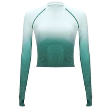 Load image into Gallery viewer, Women Two Piece Set Long Sleeve Tops Sport Suit Fitness Leggings Ombre Seamless Crop Tops Sportswear Sweatshirt Tracksuit Sets
