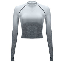 Load image into Gallery viewer, Women Two Piece Set Long Sleeve Tops Sport Suit Fitness Leggings Ombre Seamless Crop Tops Sportswear Sweatshirt Tracksuit Sets