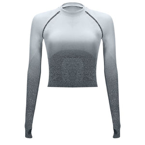 Women Two Piece Set Long Sleeve Tops Sport Suit Fitness Leggings Ombre Seamless Crop Tops Sportswear Sweatshirt Tracksuit Sets