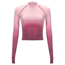 Load image into Gallery viewer, Women Two Piece Set Long Sleeve Tops Sport Suit Fitness Leggings Ombre Seamless Crop Tops Sportswear Sweatshirt Tracksuit Sets