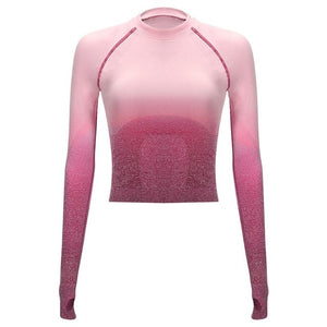 Women Two Piece Set Long Sleeve Tops Sport Suit Fitness Leggings Ombre Seamless Crop Tops Sportswear Sweatshirt Tracksuit Sets