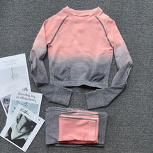 Load image into Gallery viewer, Women Two Piece Set Long Sleeve Tops Sport Suit Fitness Leggings Ombre Seamless Crop Tops Sportswear Sweatshirt Tracksuit Sets