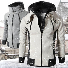 Load image into Gallery viewer, Men Hoodies Sweatshirts Winter Zipper Scarf Collar Sport Fleece Jackets Slim Fit Fake 2 Pieces Streetwear Plus Size Male Outwear