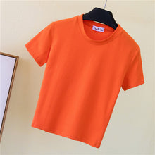 Load image into Gallery viewer, Crop Top T-Shirt Female Solid Cotton O-Neck Short Sleeve T-shirts for Women High Waist Slim Short Sport Blanc Femme T-Shirt