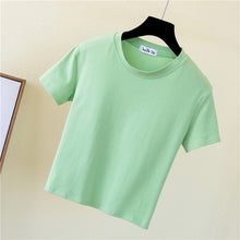Load image into Gallery viewer, Crop Top T-Shirt Female Solid Cotton O-Neck Short Sleeve T-shirts for Women High Waist Slim Short Sport Blanc Femme T-Shirt