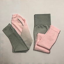 Load image into Gallery viewer, Women Yoga Set Gym Clothing Ombre Seamless Leggings+Cropped Shirts Workout Sport Suit Women Long Sleeve Fitness Set Active Wear