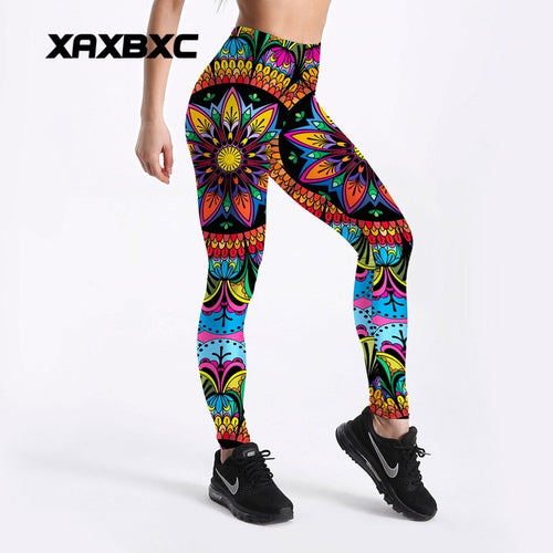 2018 New C4108 Colorful Mandala Floral 3D Printed Push Up Slim Tights Fitness Women Jogging GYM Yoga Pants Femme Sport Leggings
