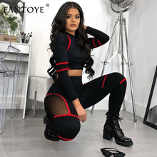 Load image into Gallery viewer, Fantoye Red Stripped High Elastic Two Piece Set Sport Suit Sexy O Neck Long Sleeve High Waist Bodycon Women Casual Tracksuit