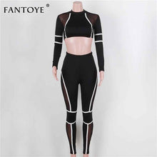 Load image into Gallery viewer, Fantoye Red Stripped High Elastic Two Piece Set Sport Suit Sexy O Neck Long Sleeve High Waist Bodycon Women Casual Tracksuit