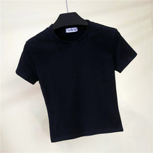 Load image into Gallery viewer, Crop Top T-Shirt Female Solid Cotton O-Neck Short Sleeve T-shirts for Women High Waist Slim Short Sport Blanc Femme T-Shirt