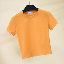 Load image into Gallery viewer, Crop Top T-Shirt Female Solid Cotton O-Neck Short Sleeve T-shirts for Women High Waist Slim Short Sport Blanc Femme T-Shirt