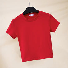 Load image into Gallery viewer, Crop Top T-Shirt Female Solid Cotton O-Neck Short Sleeve T-shirts for Women High Waist Slim Short Sport Blanc Femme T-Shirt