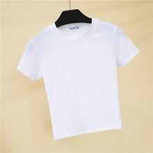 Load image into Gallery viewer, Crop Top T-Shirt Female Solid Cotton O-Neck Short Sleeve T-shirts for Women High Waist Slim Short Sport Blanc Femme T-Shirt