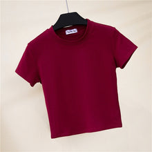 Load image into Gallery viewer, Crop Top T-Shirt Female Solid Cotton O-Neck Short Sleeve T-shirts for Women High Waist Slim Short Sport Blanc Femme T-Shirt