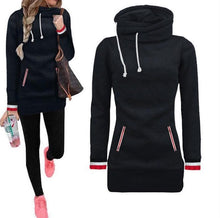 Load image into Gallery viewer, Black Ulzzang Sport Turtleneck Sweatshirt Women Warm Hooded Tunic Hoodies Slim Fit Poleron Mujer 2019 Bodysuit Red Stripe Hoodie