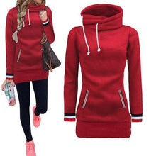 Load image into Gallery viewer, Black Ulzzang Sport Turtleneck Sweatshirt Women Warm Hooded Tunic Hoodies Slim Fit Poleron Mujer 2019 Bodysuit Red Stripe Hoodie