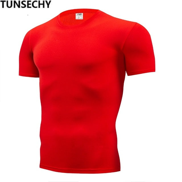 2019 men's fashion T-shirt men's casual compression tight T-shirt short sleeve plain sport T-shirt