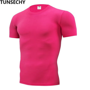 2019 men's fashion T-shirt men's casual compression tight T-shirt short sleeve plain sport T-shirt