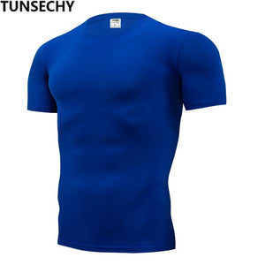 2019 men's fashion T-shirt men's casual compression tight T-shirt short sleeve plain sport T-shirt