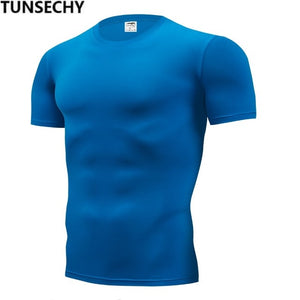 2019 men's fashion T-shirt men's casual compression tight T-shirt short sleeve plain sport T-shirt