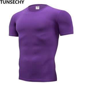 2019 men's fashion T-shirt men's casual compression tight T-shirt short sleeve plain sport T-shirt