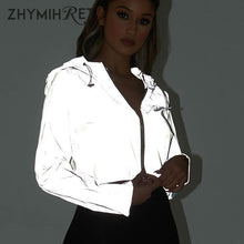 Load image into Gallery viewer, ZHYMIHRET 2019 Spring New Reflective Female Jacket Casual Sport  Hooded Short Coat Women Crop Top Casaco Feminino Manteau Femme